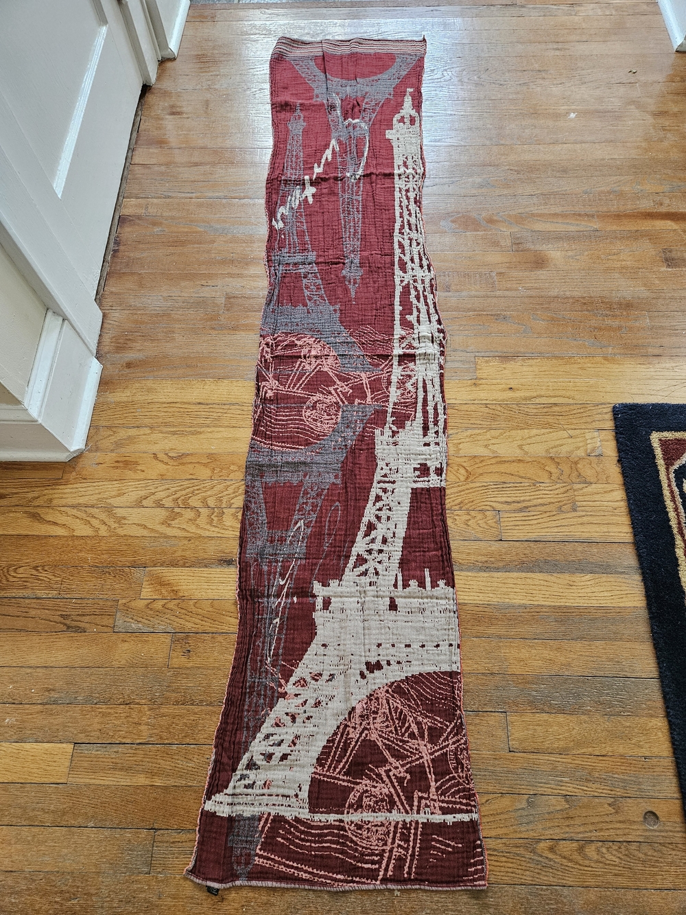 Eiffel Tower Print Burgundy Scarf - Picture 10 of 12
